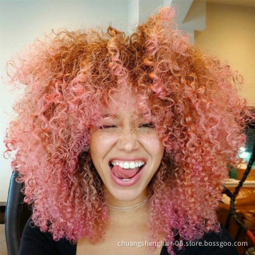 Wholesaler hair afro kinky curly with bangs african omber glueless cosplay high temperature short synthetic wigs for black women